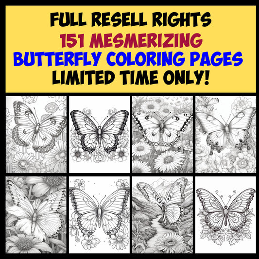 151 Mesmerizing Butterfly Coloring Pages with Full Resale Rights