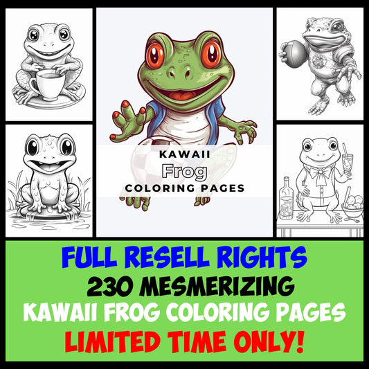 230 Mesmerizing Kawaii Frog Coloring Pages with Full Resale Rights