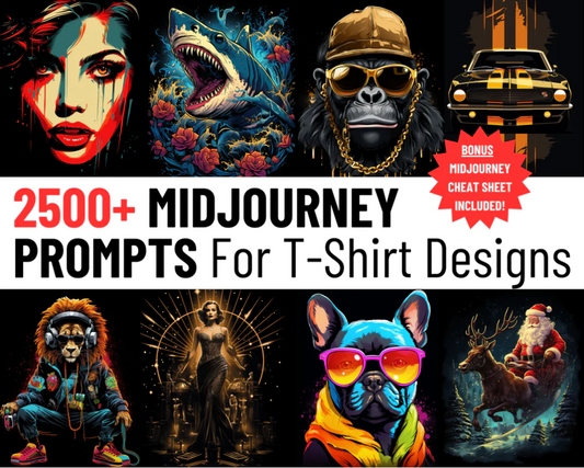 2500 Midjourney Prompts AI T-Shirt Designs