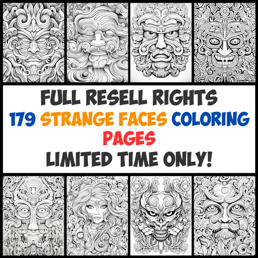 179 Strange Faces Coloring Pages with Full Resale Rights