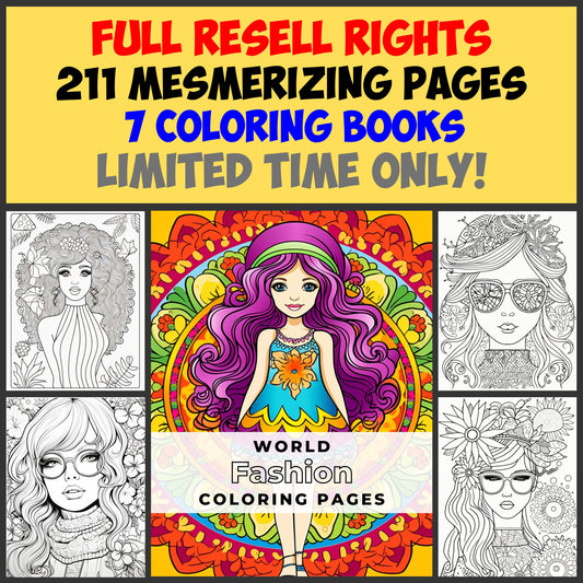 7 covers 211 Fashion Coloring Pages with Full Resale Rights